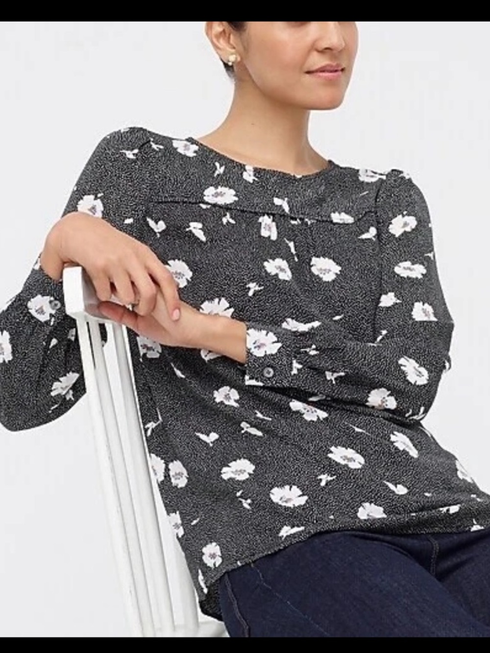 J Crew Long Sleeve Floral Top With Piping